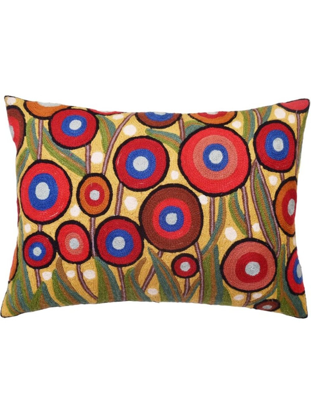 Hand Embroidered Yellow Poppy Floral Pillow Cover - Farmhouse Cushion 14x20